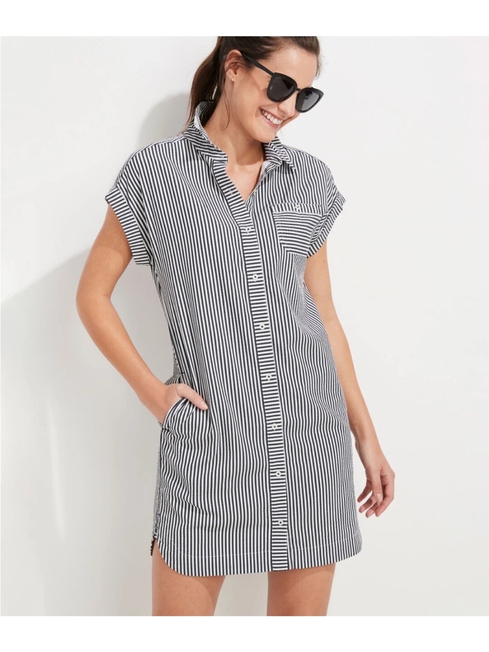 Vineyard Vines seersucker striped Button Up Dress Sz 8 EUC